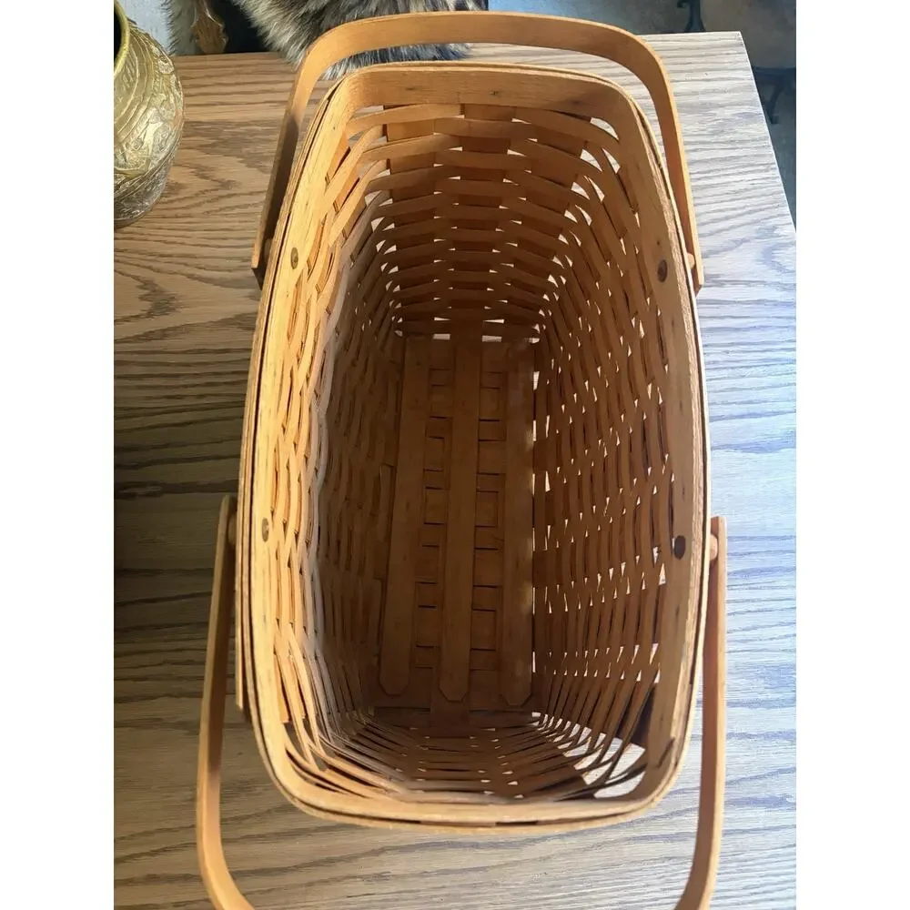 Vintage 1993 Longaberger Large Market Basket Magazine Basket With Handles Signed